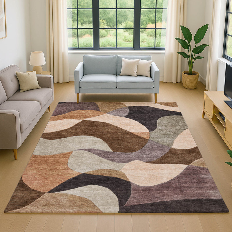 Tapis abstrait lavable à la machine de qualité supérieure Mayfield AMF2141, 3 pi x 5 pi, Chocolat