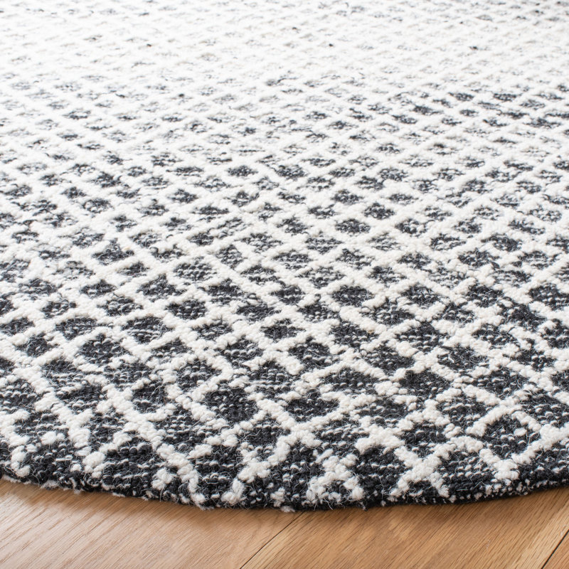 Micro-Loop Hand Tufted Wool And Cotton Geometric Rug, Round 5'