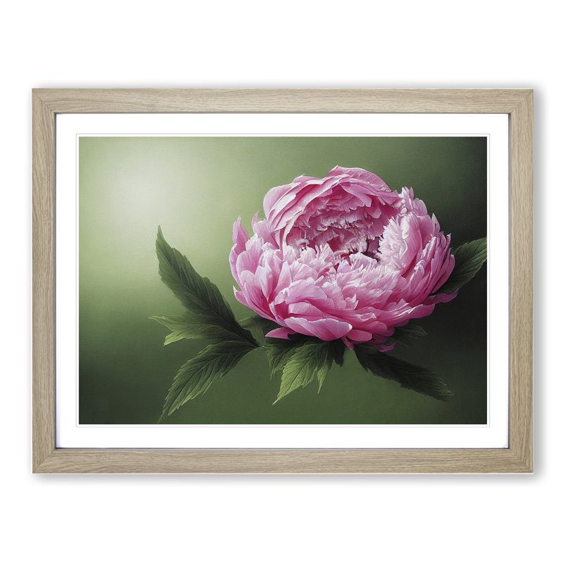 Masterful Peony Flower - Single Picture Frame Painting, 46cm H x 64cm W x 2cm D, Oak