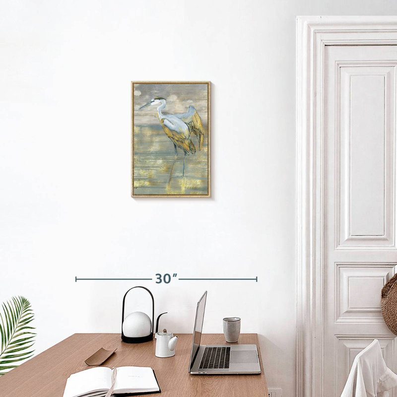 Héron bleu doré, Floating Frame Natural Wood, 13" x 19"