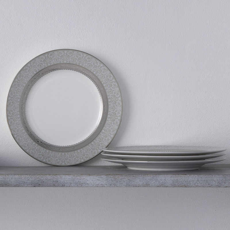 Ensemble de 4 assiettes décoratives 9 "Noritake Odessa, Platine