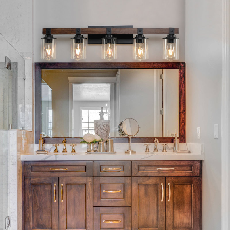 Éclairage de meuble-lavabo à intensité variable avec barre de bain en noyer, 5 lumières