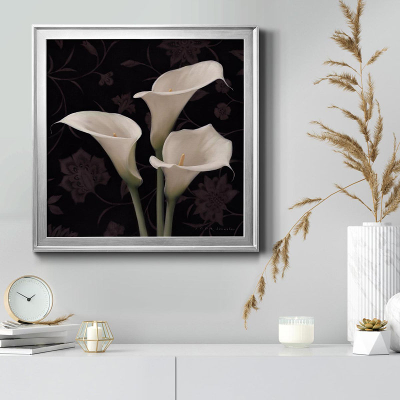 Calla Elegante - Peinture sur toile encadrée, Argent, H 17,5 po x l 17,5 po x P 1,5 po