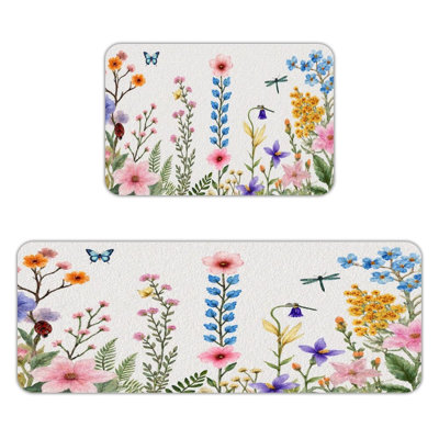 Tapis de cuisine antidérapant 2 pièces Watercolor Wildflower Garden