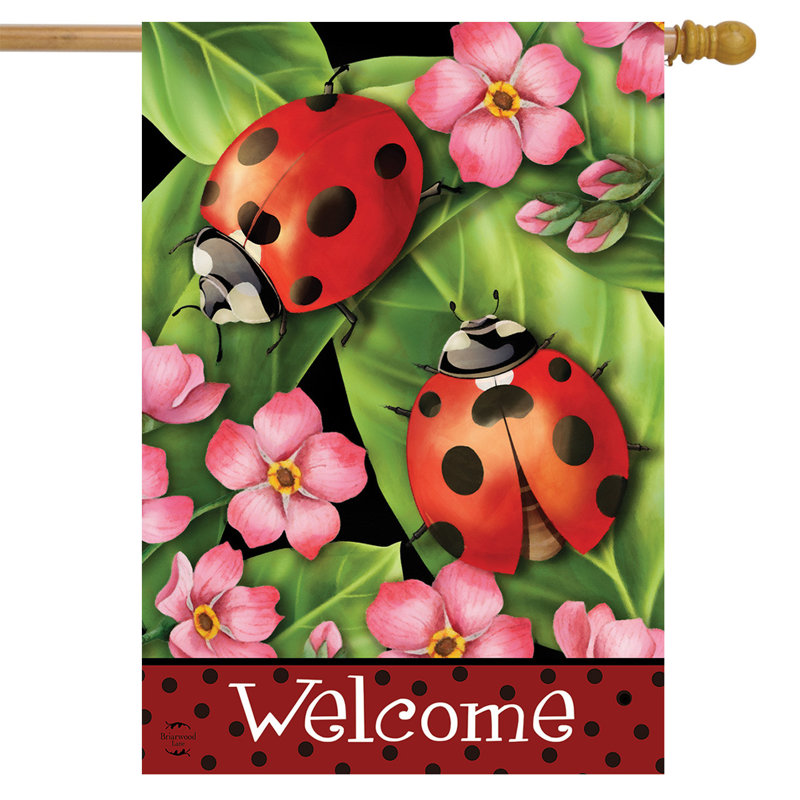 Drapeau de maison de coccinelles sur feuilles