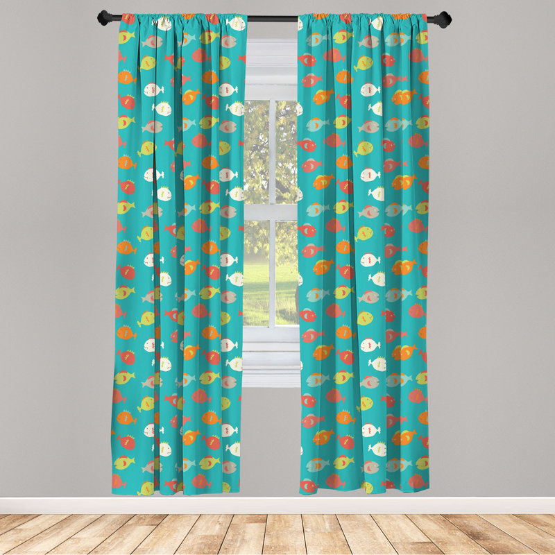 Fish Semi-Sheer Rod Pocket Sliding Panel, 28" x 95"