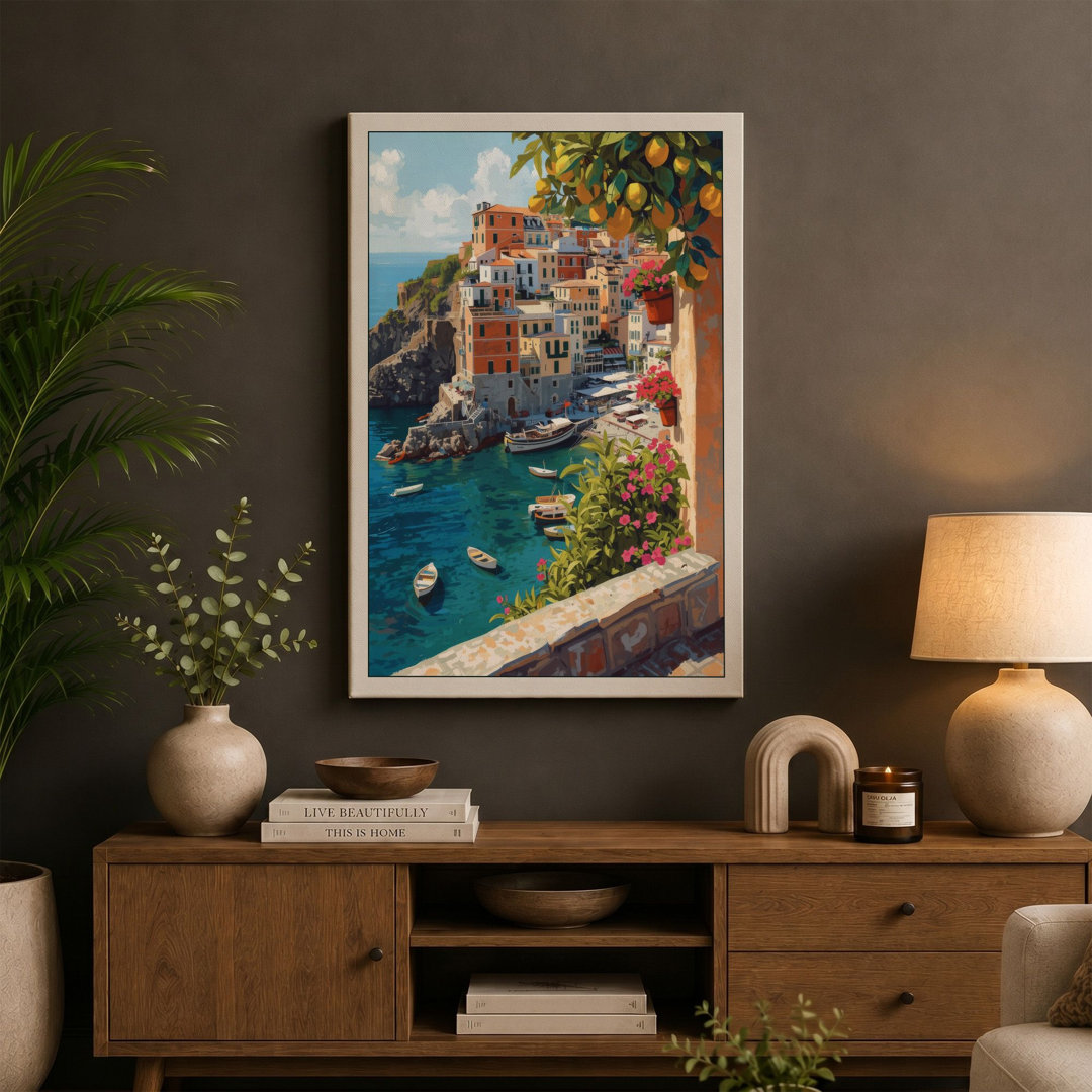Mediterranean Village Coastal - Wrapped Canvas