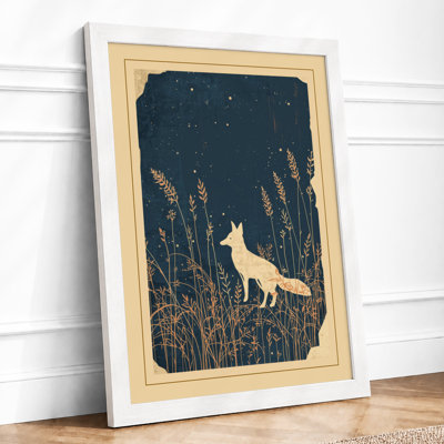 Nocturnal Fox Among Stars Rustic - Framed Print
