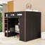 Lit mezzanine double en bois avec bureau, bande lumineuse, port USB et 2 tiroirs-629636893