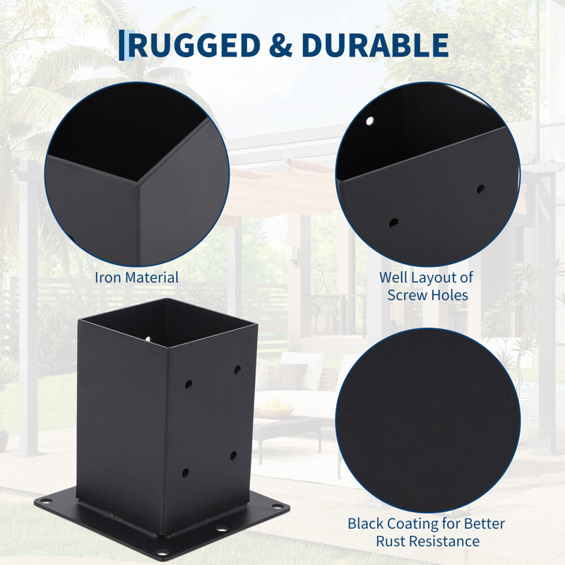 4-Pack Heavy Duty 2mm Steel Deck Post Base, 5.5cm H x 6.3cm W x 4cm D