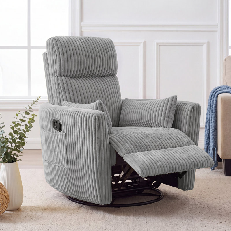 Swivel Rocker Recliner Chair with 8-Point Massage, Gray Corduroy