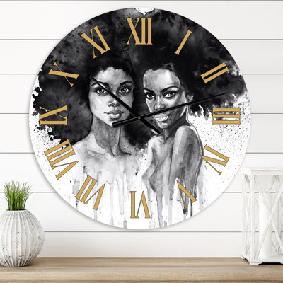 Portrait of Two Afro American Women - Modern wall clock