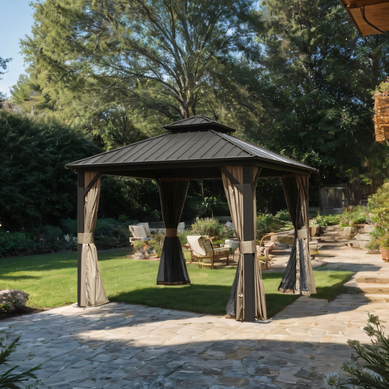 Aluminum Patio Hardtop Gazebo, 114" H x 117.60" W x 117.60" D, Brown