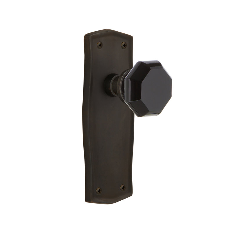 Plaque Prairie avec bouton de porte Waldorf noir, 2 3/8 po, Bronze frotté à l'huile