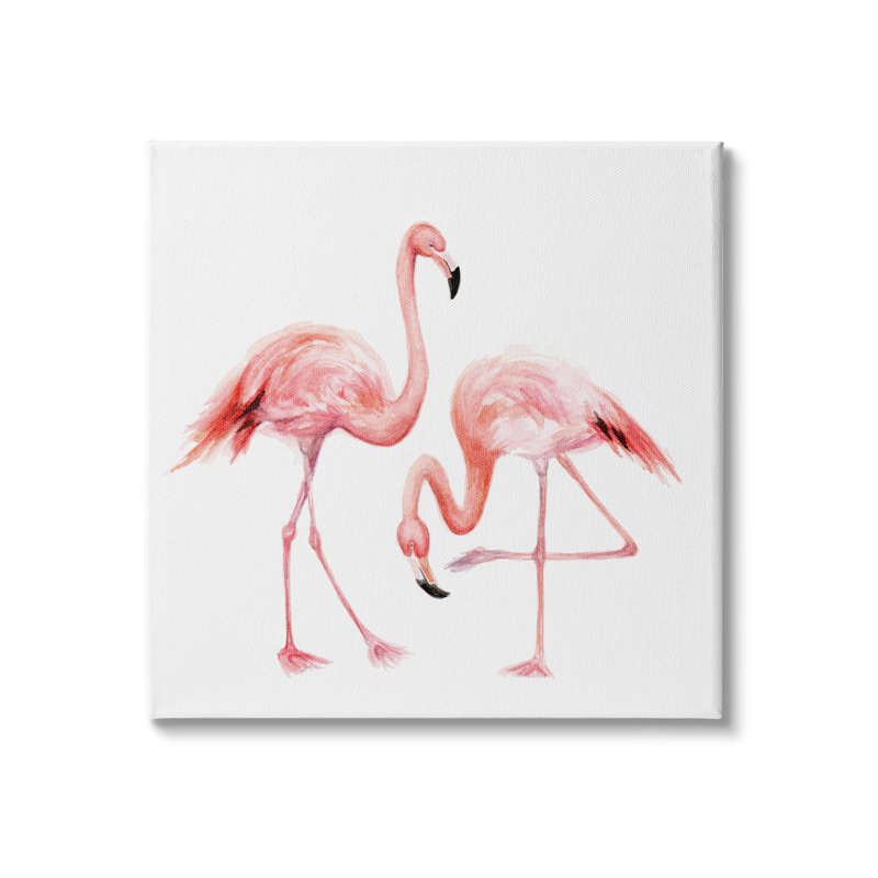 «B flexing Knee Flamingo Watercolor Children Nursery Animals» par Fox Hollow Studios - Peinture, H 24 po x l 24 po x P 1,5 po