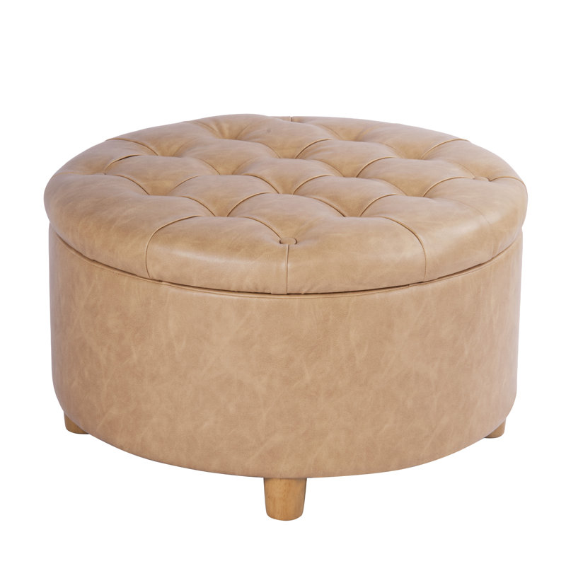 Hodosh Round Storage Ottoman , Sand Faux Leather