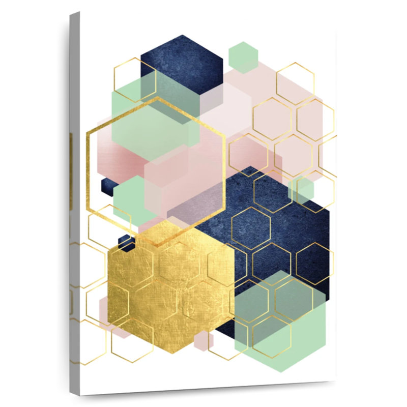 Avery Gold Blush Navy Mint Hexagonal, 24" H x 16" W