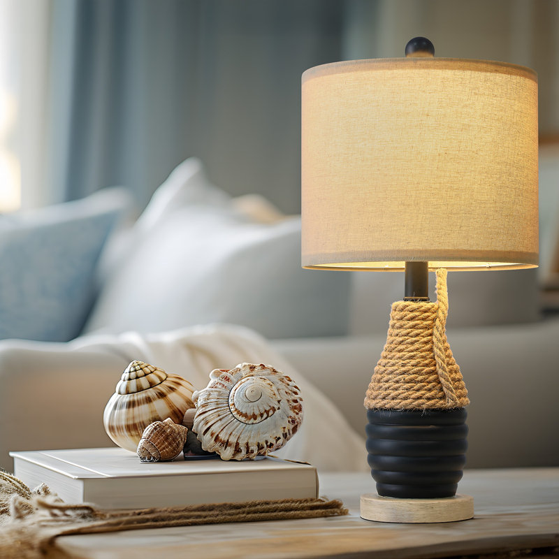 Lampe décorative de 20,5 po en corde de chanvre de style bord de mer, convenant au bureau d'étude de chevet