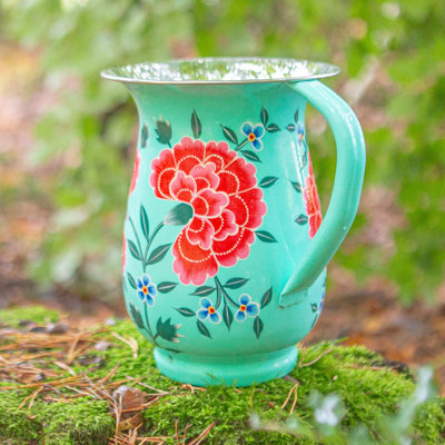 East Urban Home Hand-Painted Picnic Water Jug - 1.7L - Raspberry Peony