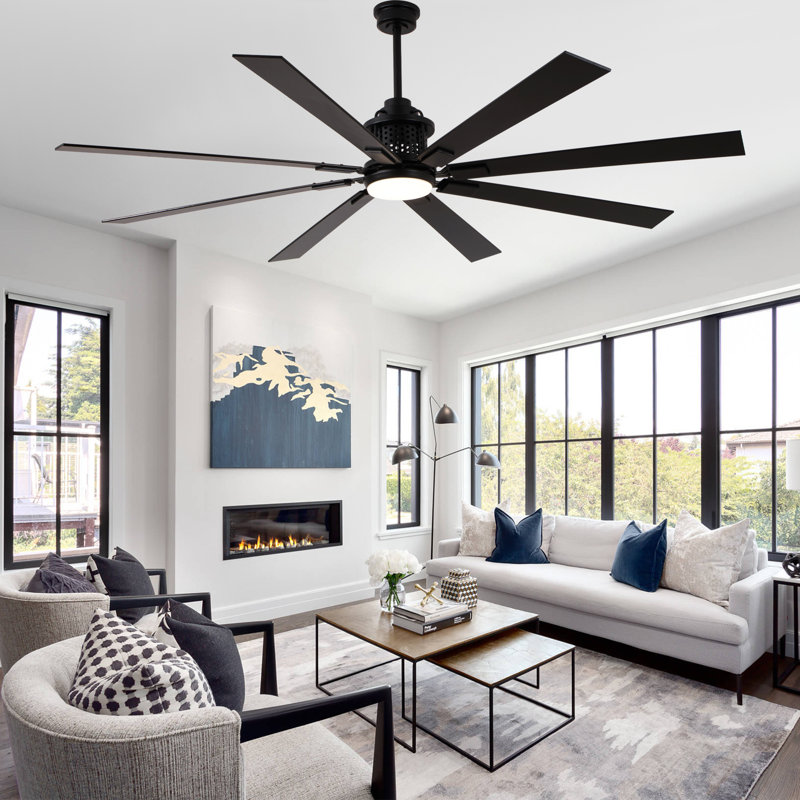 72 Inch Indoor/Outdoor Black Modern Large Ceiling Fan With Lights And Remote, 6 Speeds Reversible Quiet DC Motor Ceiling Fan For Patio