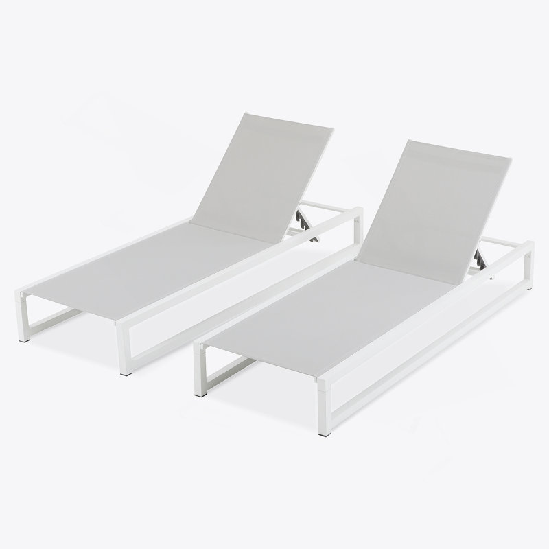 5-Level Adjustable 2-Piece Outdoor Chaise Lounge, Durable Aluminum Frame & Textilene Mesh, Perfect For Patio/Poolside, White