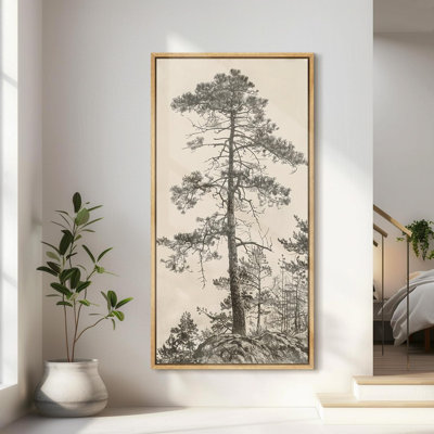 Vintage Pine Tree Landscape Modern Rustic Artwork - Extra Large Framed Wall Art Canvas Print