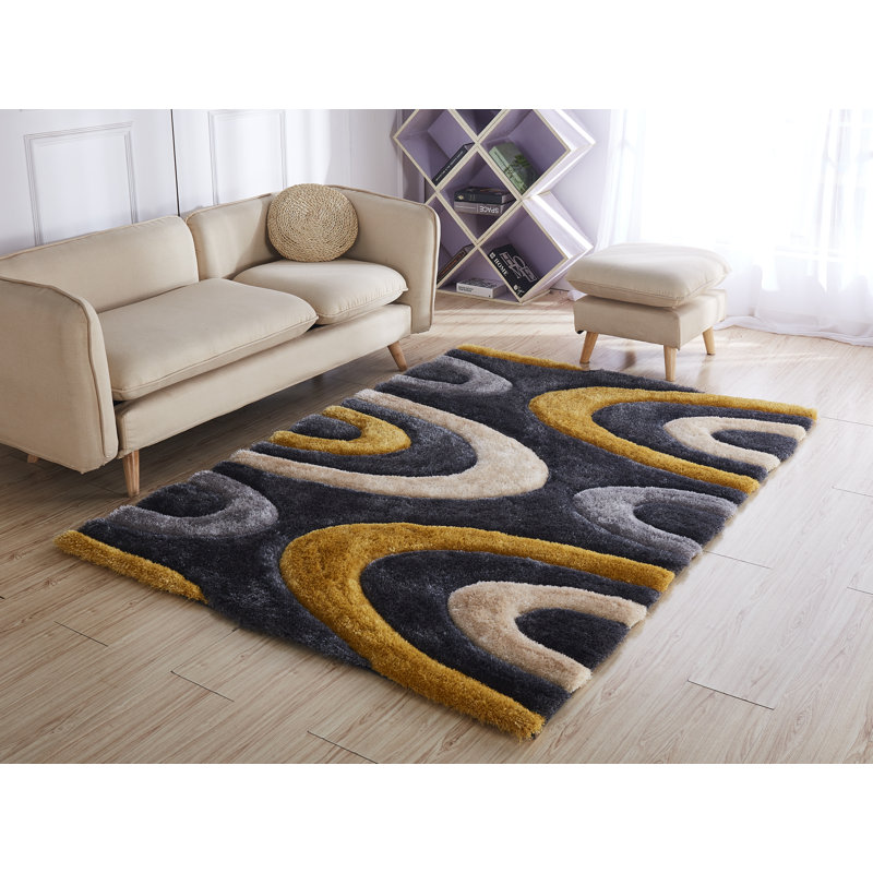 Tapis abstrait gris / jaune Thionville, Rectangle 5 pi x 7 pi