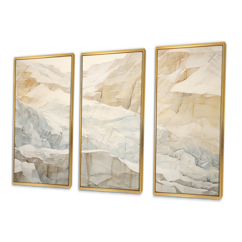 Minimalisme Geige Glacier Harmony I - Ensemble de décorations murales formes abstraites, Cadre flottant doré