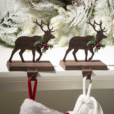 2PK 6.50"H Wooden/Metal Reindeer Stocking Holder