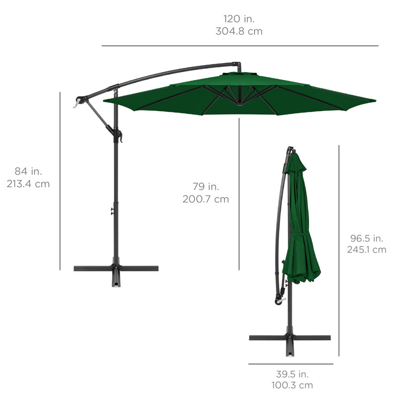 Parasol de marché pour l'extérieur suspendu et décalé de 10 pi Dannitta avec réglage facile de l'inclinaison, Vert