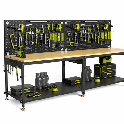 48"multifunctional Heavy Duty Workbench For Garage With Pegboard,2000lbs Load,adjustable Height,led Light