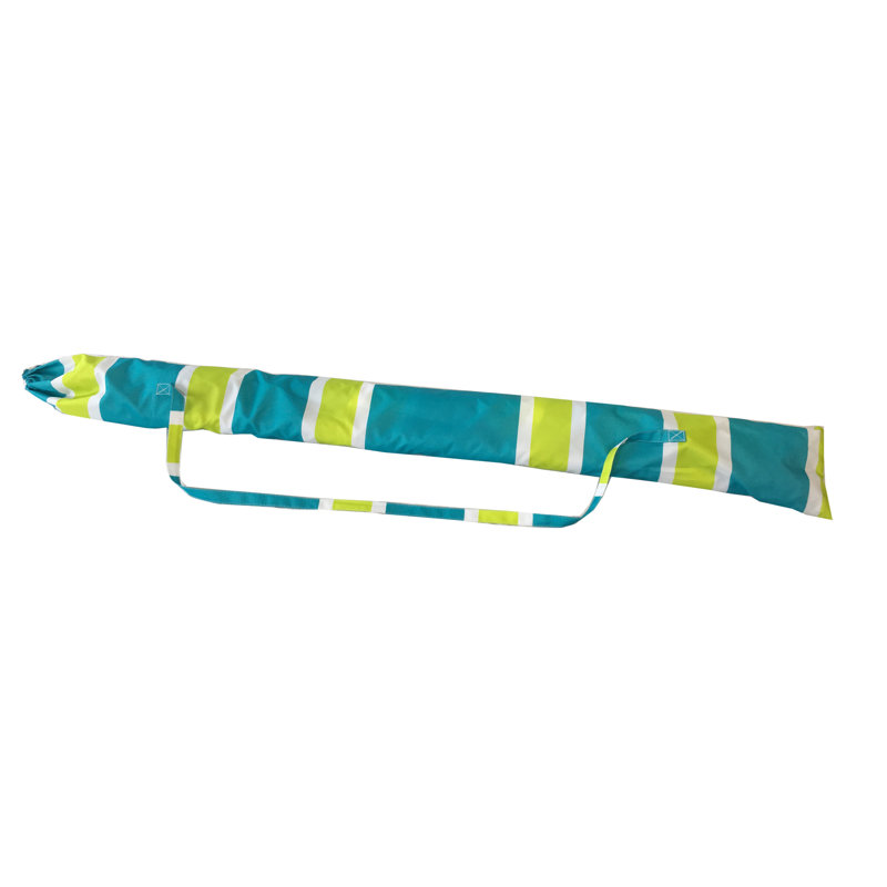 7 ft Green and Blue Striped Polyester Beach Umbrella
