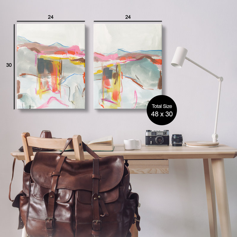 «Restless Soft Mountain Abstract», ensemble de 2 toiles murales par Melissa Wang, H 30 po x l 24 po