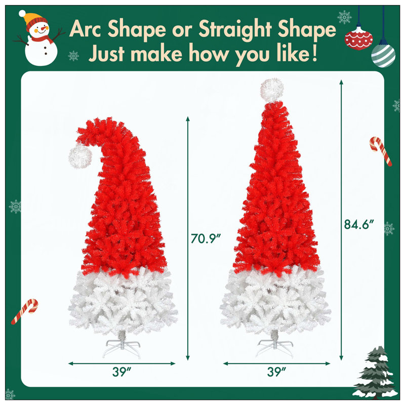 Arbre de Noël artificiel avec lumière DEL, arbre de Noël artificiel fantaisiste en forme de chapeau de père Noël avec 1050 pointes, arbre Xmax courbé