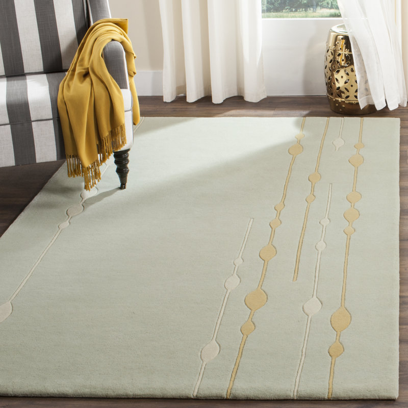 Tapis vert en laine touffeté et fabriqué à la main à motif abstrait Candelo, Rectangle de 3 pi 6 po x 5 pi 6 po