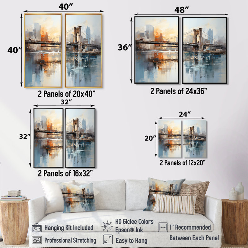 «Beige Bridge Reflective Connections» - art mural beige, H 40 po x l 40 po, Framed Print without Mat, Brun
