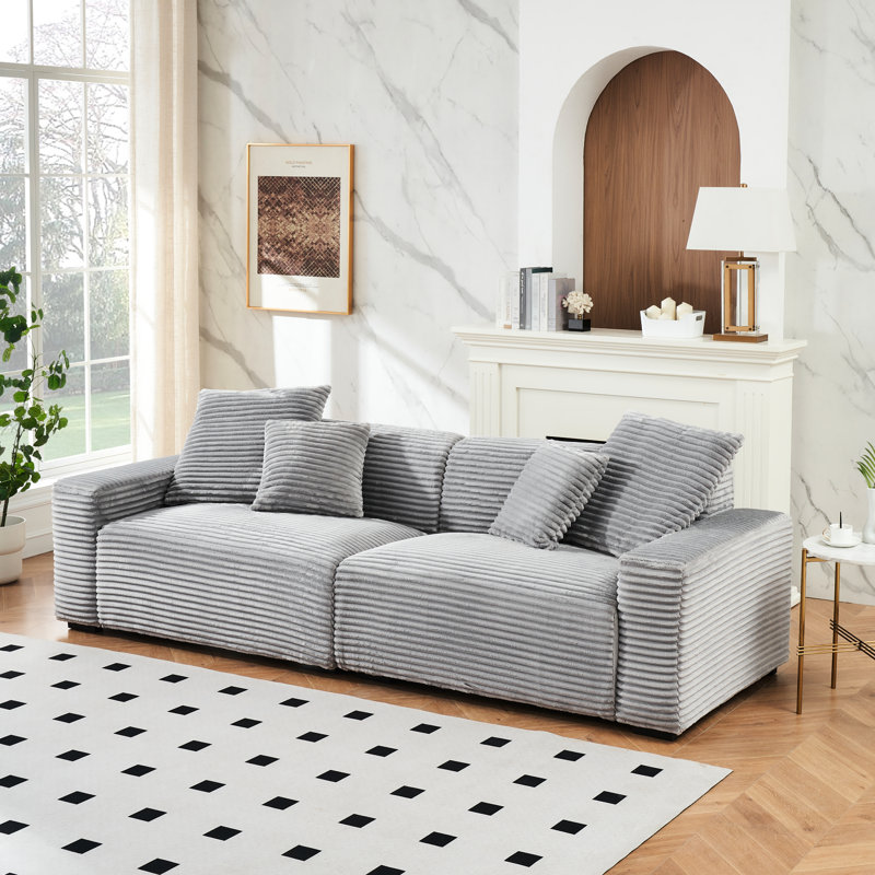 107,68 pouces 4 velours côtelé gris, 4 taies d'oreiller amovibles, confortable pour regarder la télévision, tache longue,