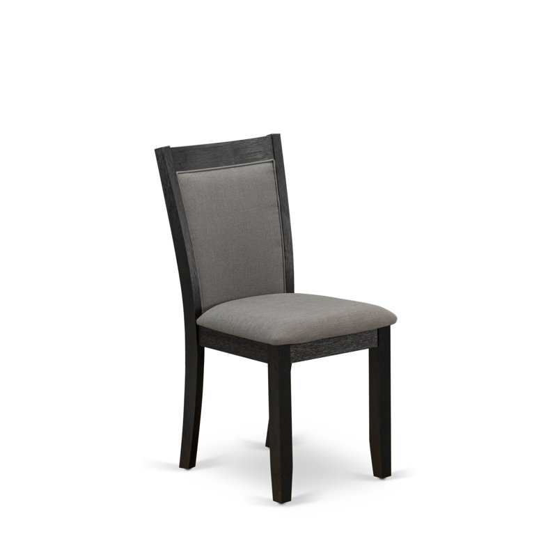 Monza Parson Dining Room Chairs - Dark Gotham Grey Linen Fabric Padded Chairs, Set of 2, Wirebrushed Black, Wirebrushed Black