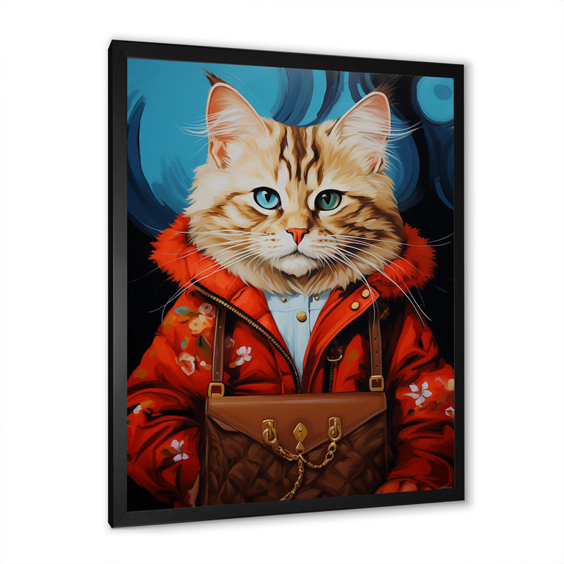 «Brown Cat Fashion Portrait I», Cadre simple noir, H 20 po x l 12 po x P 1 po