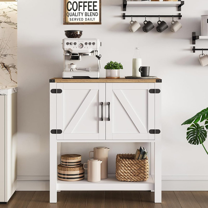 Armoire-bar Farmhouse Console avec portes de rangement, blanc