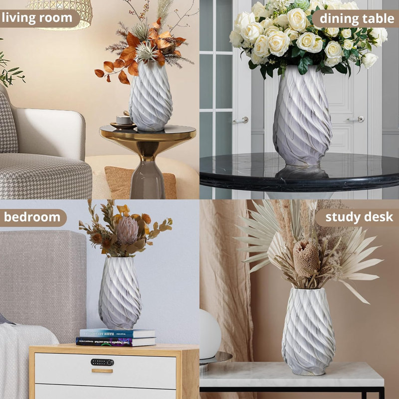 High Ribbed Ceramic Vase