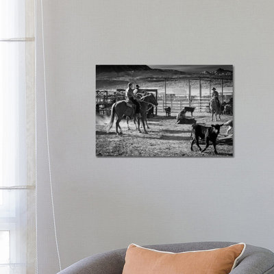 Cowboys Branding Cattle Off Route 46, Near Colorado-Utah Border - Wrapped Canvas Print