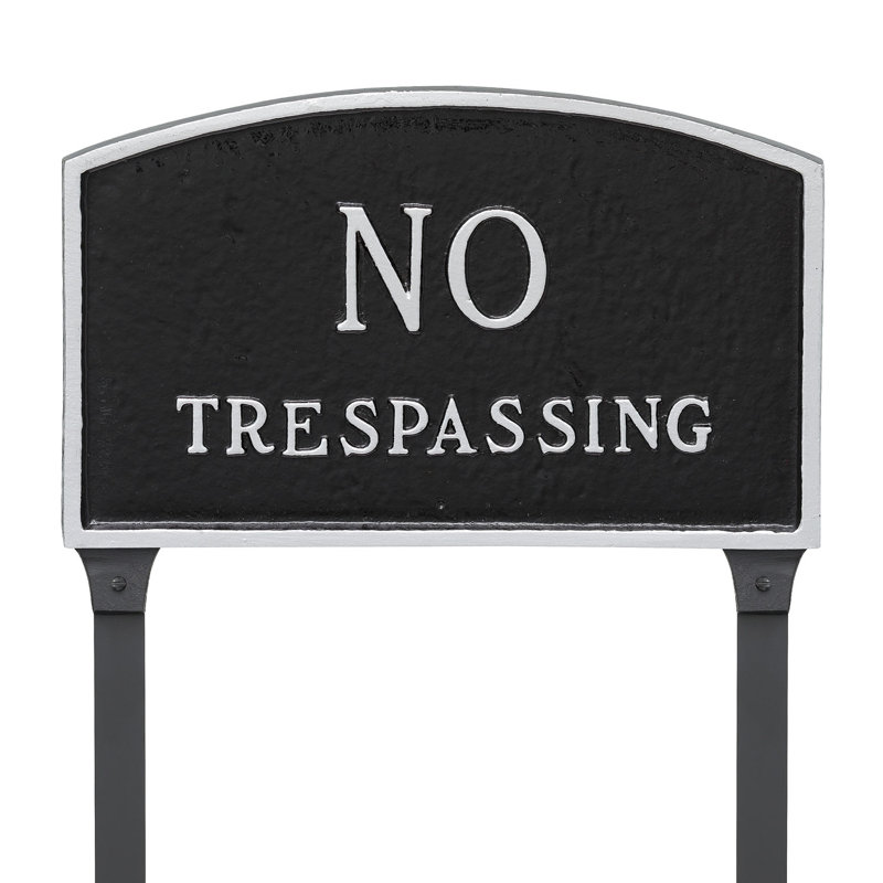 No Trespassing Statement Garden Sign, Black/Silver, 13" H x 21" W x 0.25" D