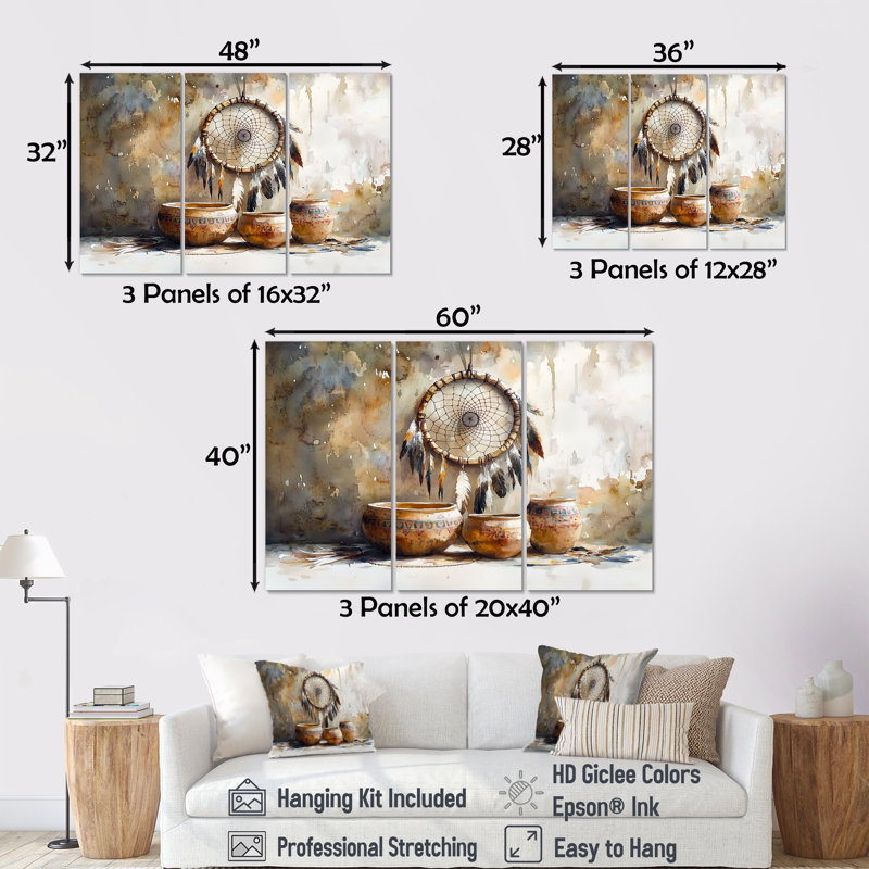 Ensemble de décorations murales poterie brune et grise, H 28 po x l 36 po x P 1 po, Toile tendue