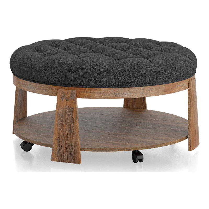 Brenai Upholstered Ottoman, Dark Gray 