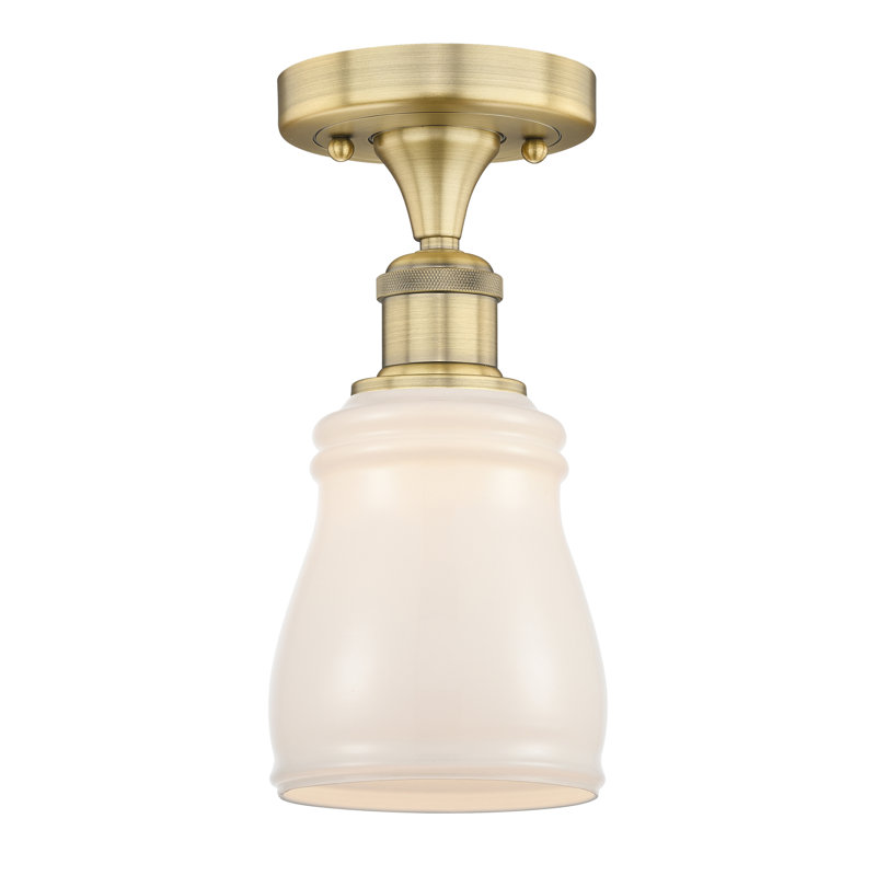 Plafonnier semi-encastré en verre Makemson, Laiton brossé, Blanc