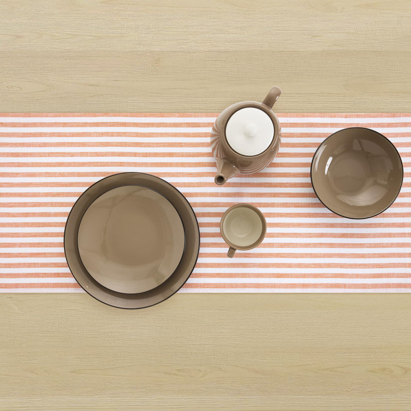 Amalfi Stripe - 100% Pure Linen Table Runner, 60" x 14", Orange/White
