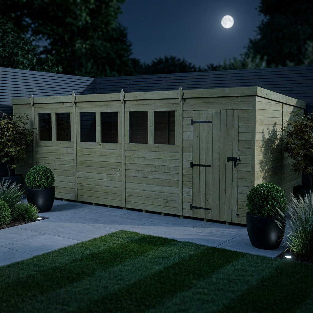 Total Sheds 18ft x 8ft Pent Garden Shed - Single Door - With Windows - Pressure Treated Timber - UK Manufactured