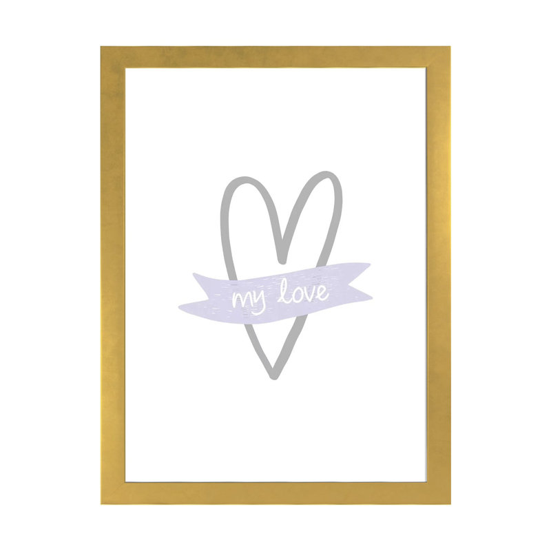 «My Love Heart», reproduction d'impression, H 24 po x l 16 po x P 1 po, Papier encadré doré, Blanc