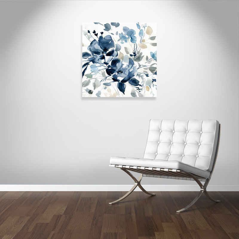 Indigo Garden II - peinture sur toile sans cadre, H 36 po x l 36 po x P 1,38 po
